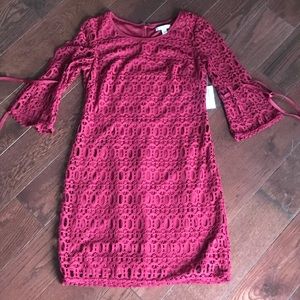 DressBarn Maroon Eyelet 3/4 sleeve Dress Size 4P